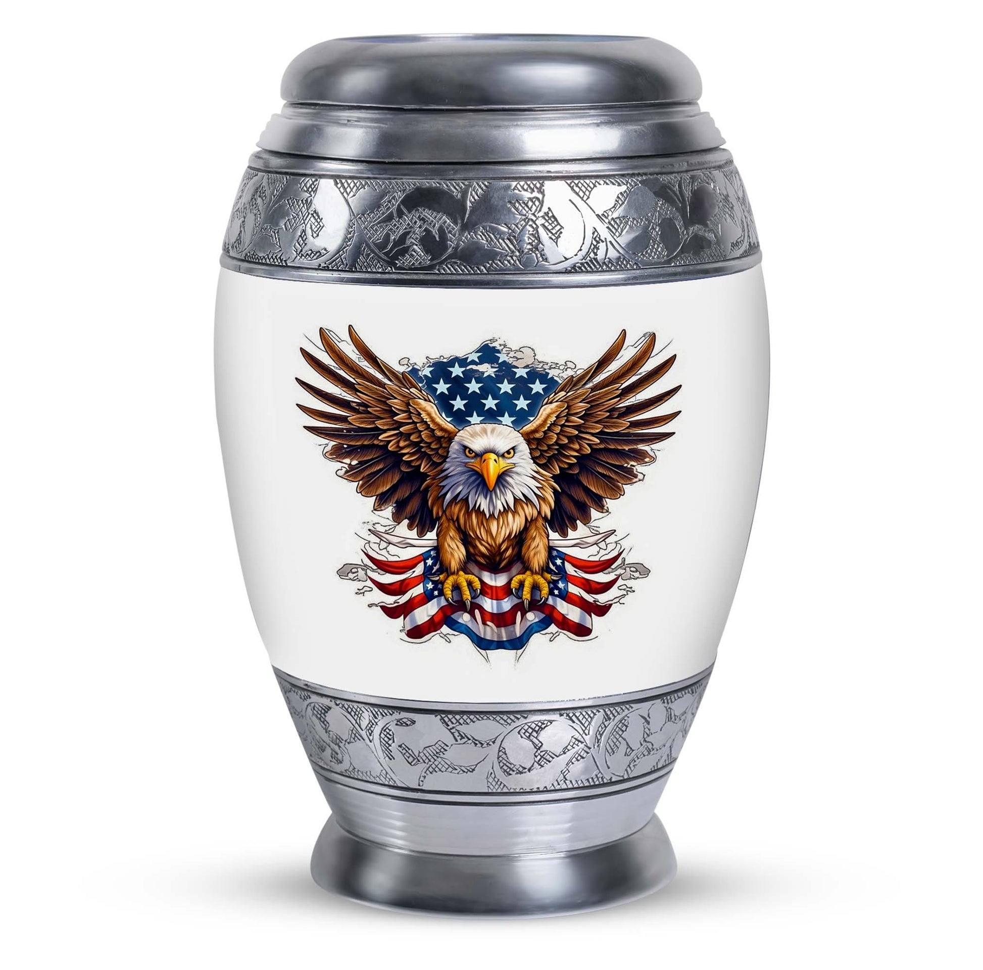 Classic urn featuring an eagle with an American flag.