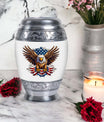 Classic urn featuring an eagle with an American flag.