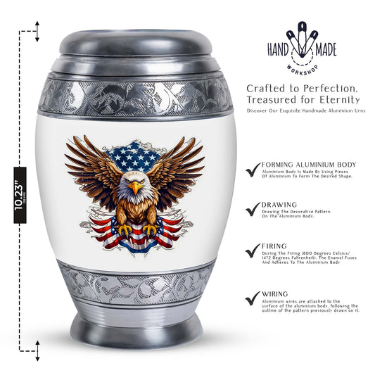 Classic urn featuring an eagle with an American flag.