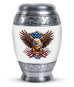 Classic urn featuring an eagle with an American flag.