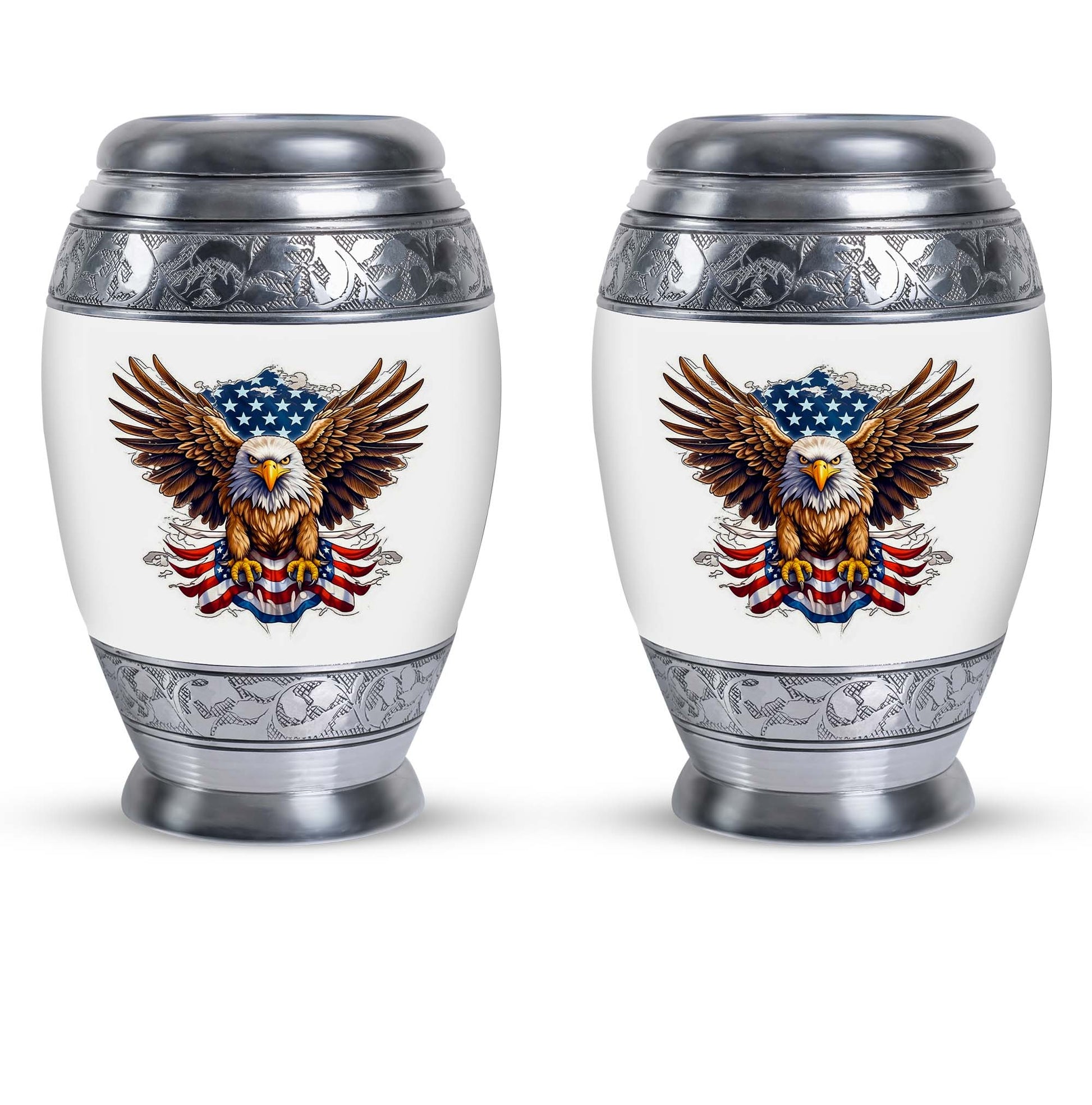 Classic urn featuring an eagle with an American flag.