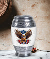 Classic urn featuring an eagle with an American flag.