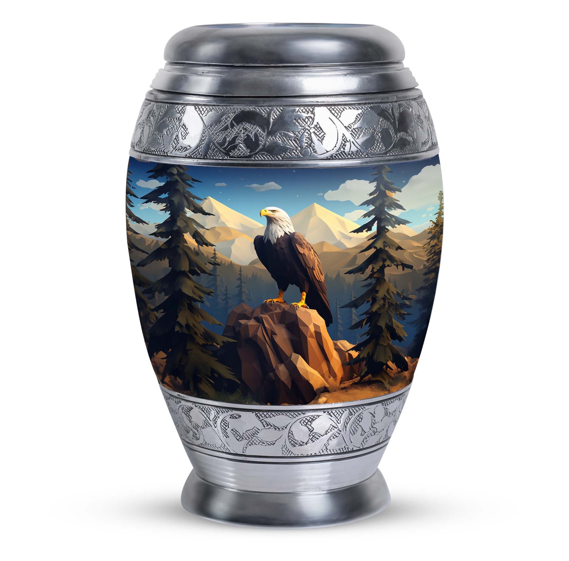 Eagle in mountains Cremation Urn of aluminum for human ashes