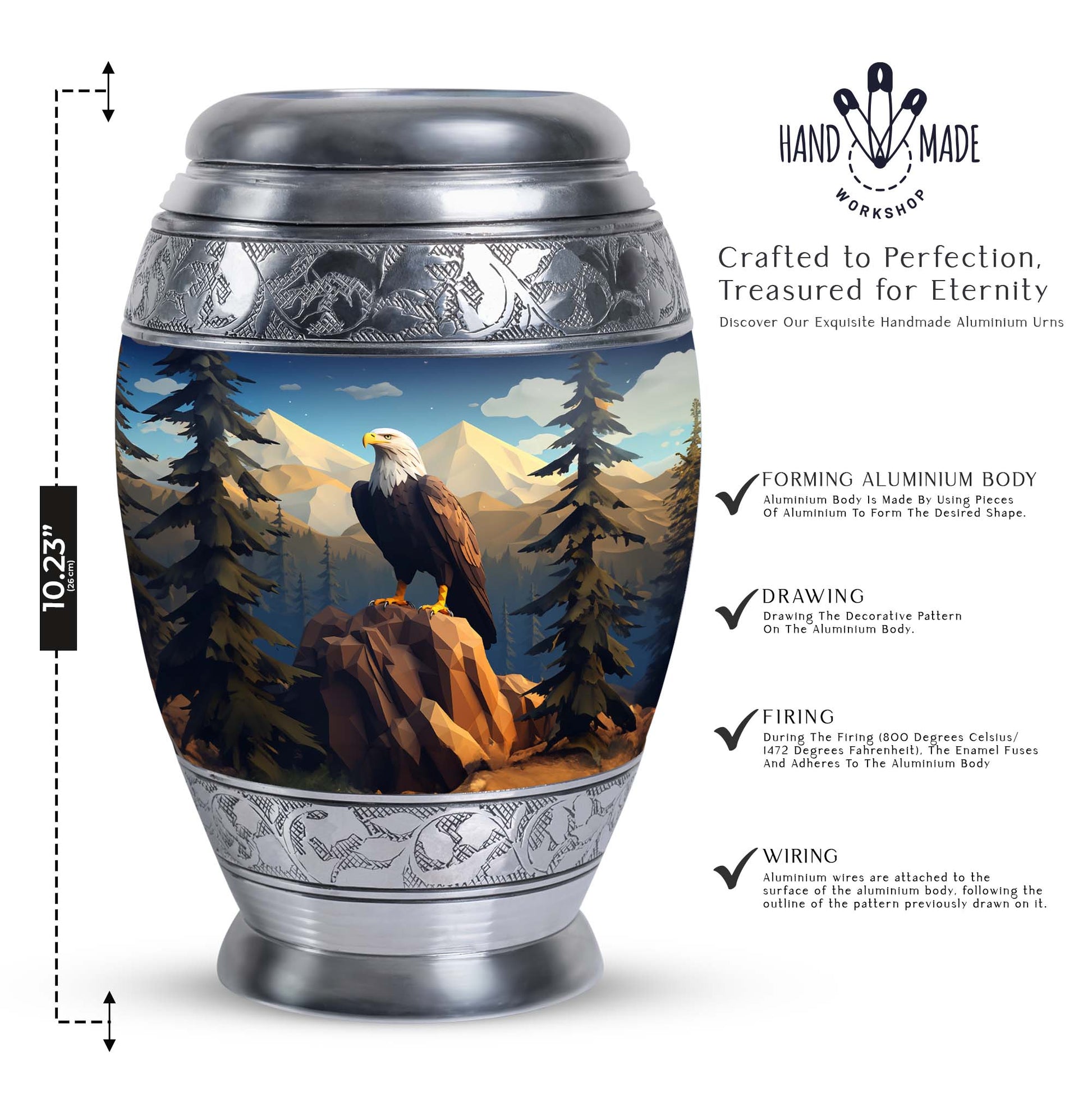 Eagle in mountains Cremation Urn of aluminum for human ashes