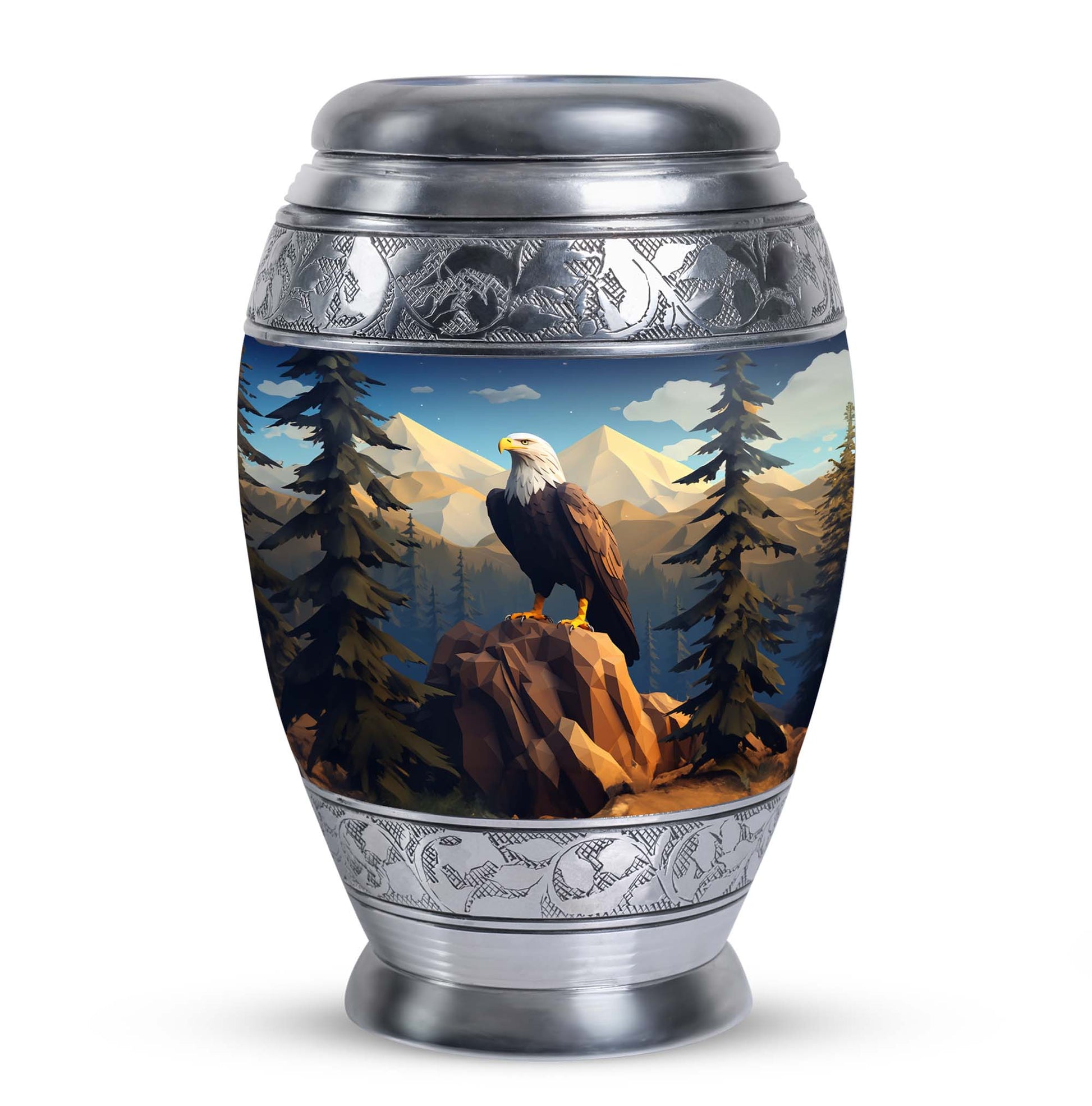 Eagle in mountains Cremation Urn of aluminum for human ashes