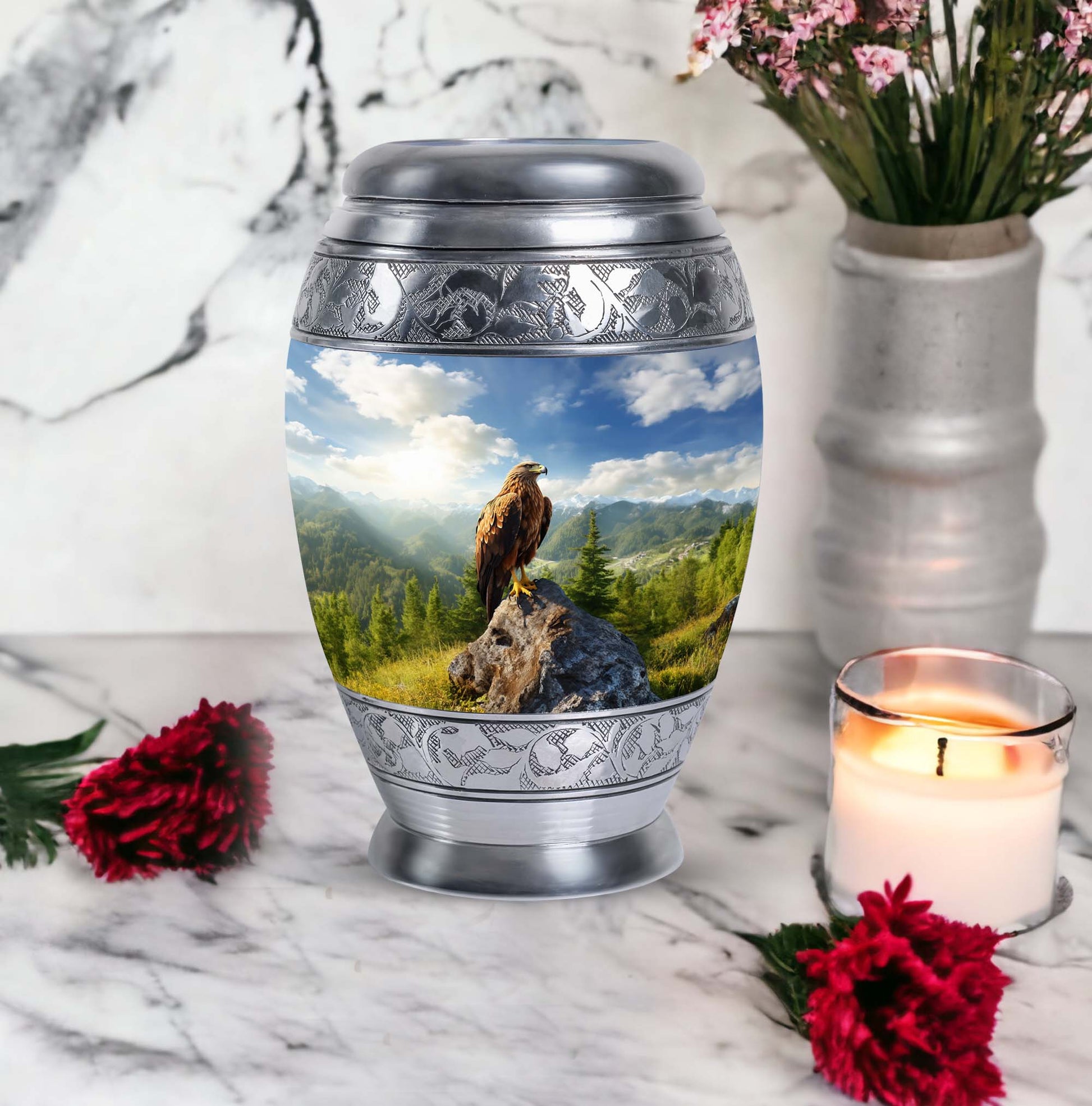 Eagle Memorial Urn, a classic large aluminium cremation urn.