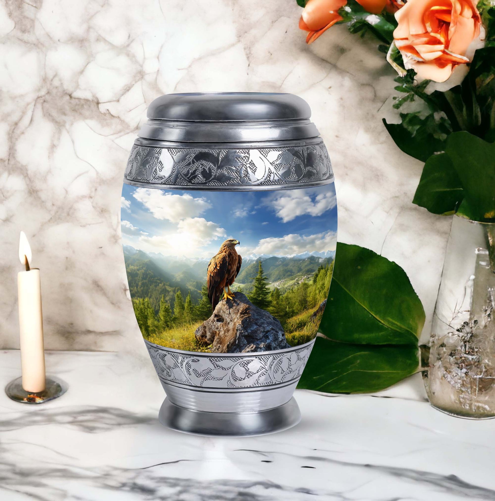 Eagle Memorial Urn, a classic large aluminium cremation urn.