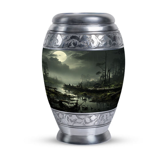 Unique Moonlit Funeral Urn for adult ashes in green, large burial urn particularly suitable for men and women