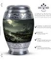 Unique Moonlit Funeral Urn for adult ashes in green, large burial urn particularly suitable for men and women