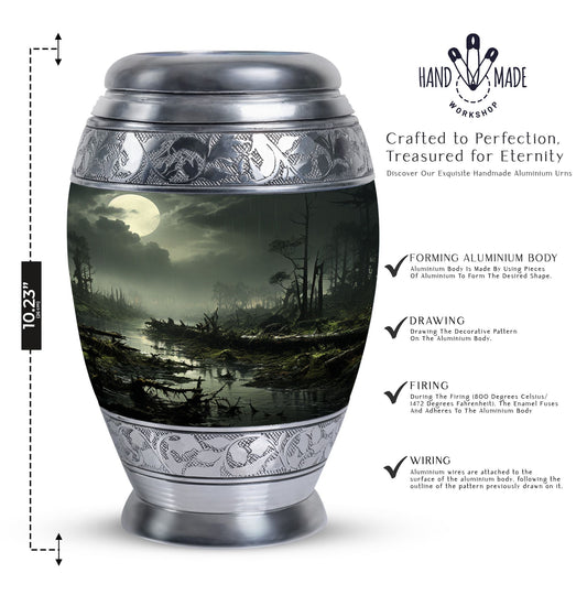 Unique Moonlit Funeral Urn for adult ashes in green, large burial urn particularly suitable for men and women