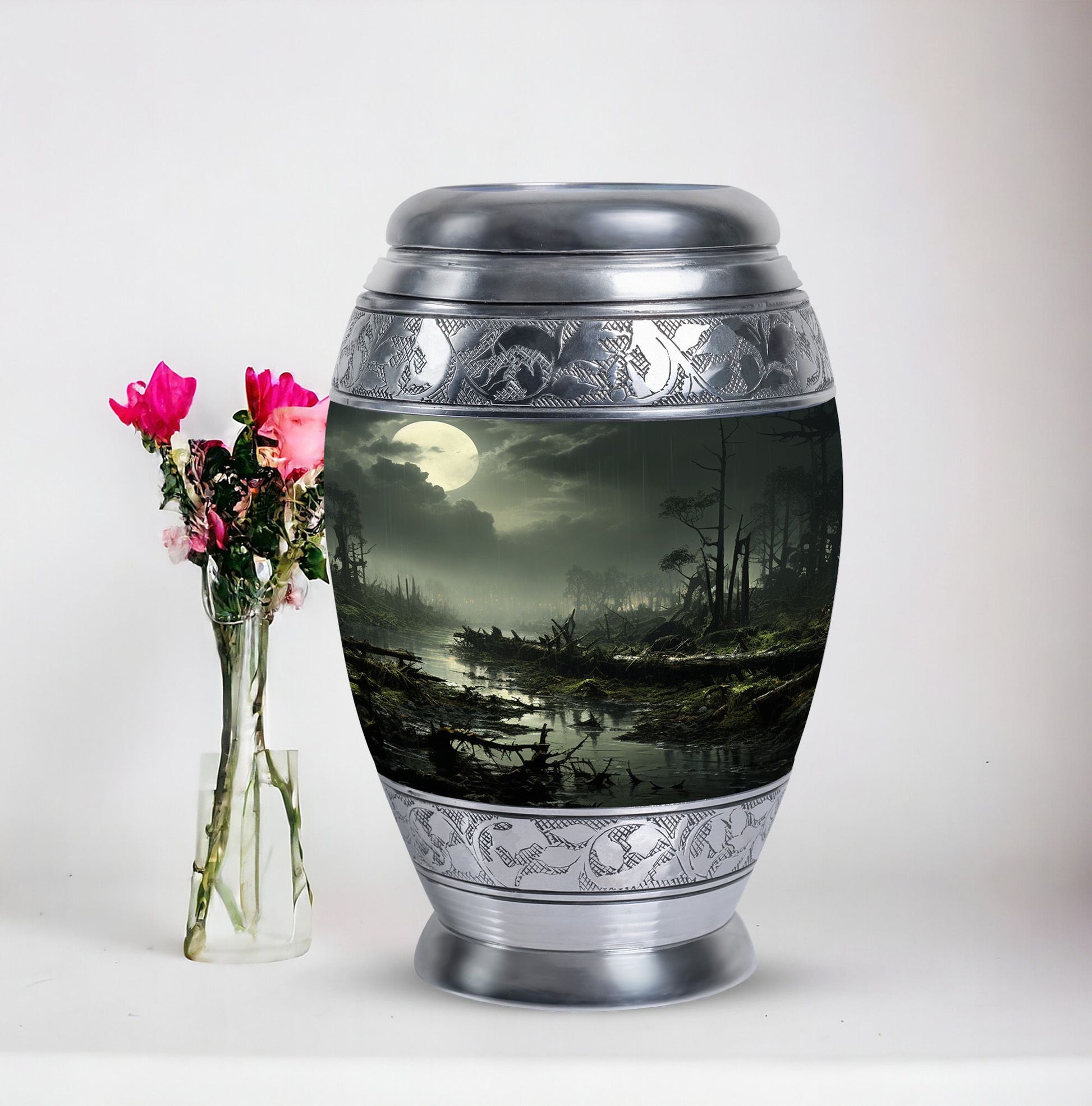 Unique Moonlit Funeral Urn for adult ashes in green, large burial urn particularly suitable for men and women