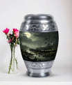 Unique Moonlit Funeral Urn for adult ashes in green, large burial urn particularly suitable for men and women