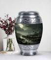 Unique Moonlit Funeral Urn for adult ashes in green, large burial urn particularly suitable for men and women