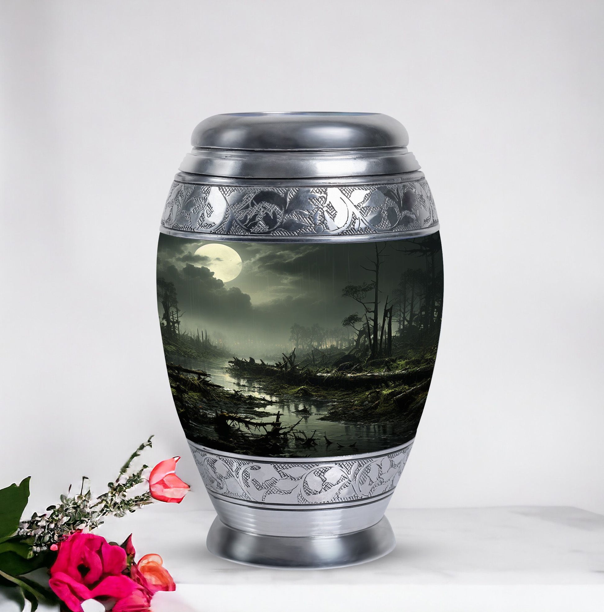 Unique Moonlit Funeral Urn for adult ashes in green, large burial urn particularly suitable for men and women