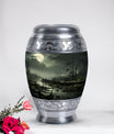 Unique Moonlit Funeral Urn for adult ashes in green, large burial urn particularly suitable for men and women