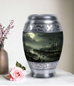 Unique Moonlit Funeral Urn for adult ashes in green, large burial urn particularly suitable for men and women