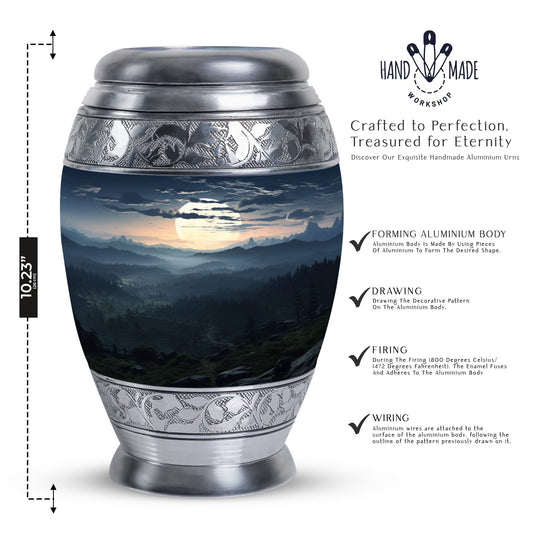 Large black burial urn designed for comforting remembrance, ideal for human ashes, suitable for men and women