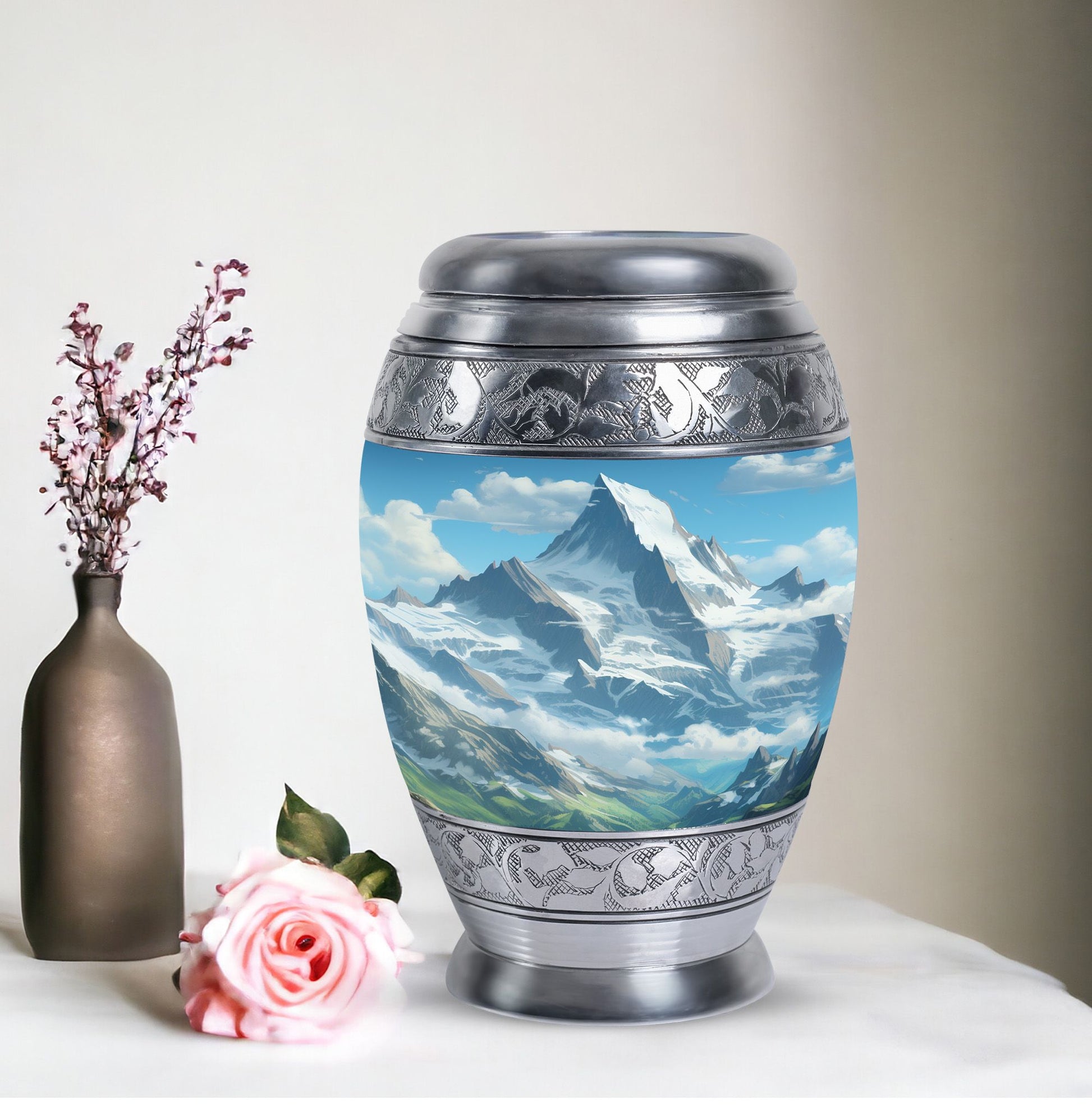 Valley cremation urn for adult man ashes, suitable for burial in ground, in unique blue color, ideal for women & mom's ashes too