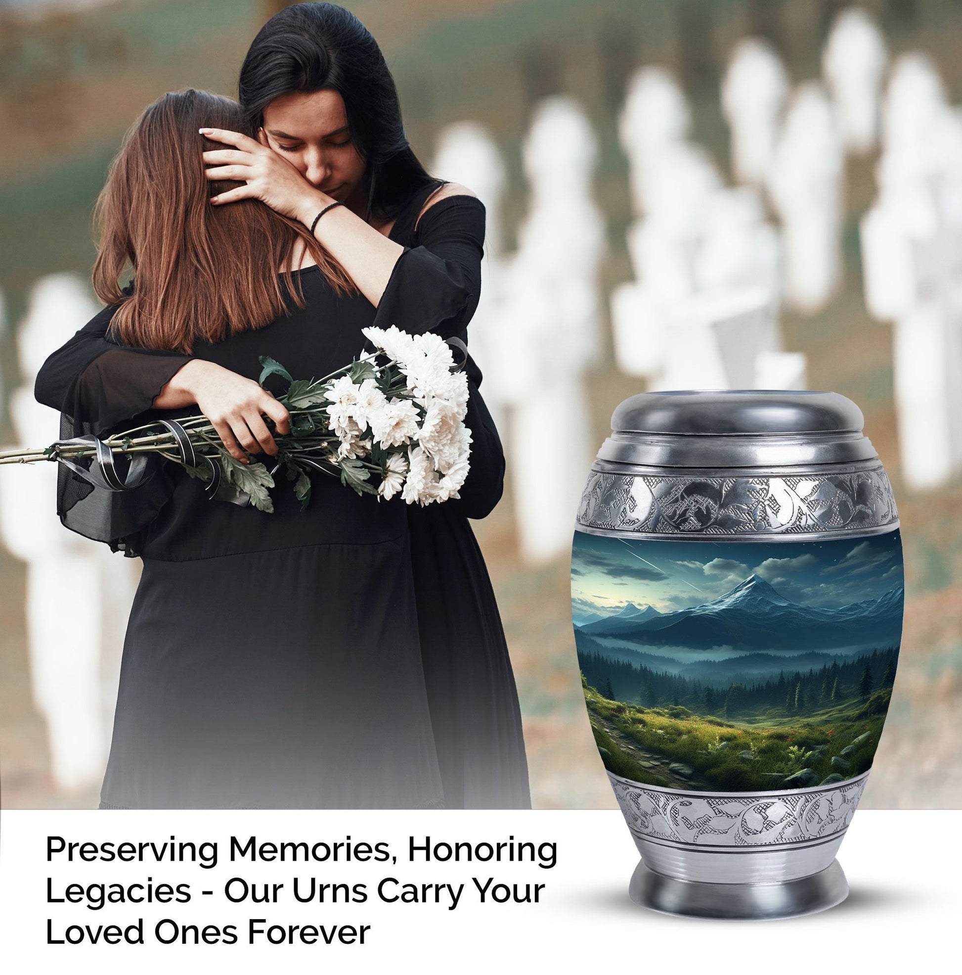 Small Mountain-themed Cremation Keepsake Urn, suitable for Ashes of Adult Male or Mom