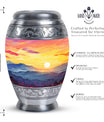 Customizable Monar_Urn Aluminium Mountains Urn for ashes, suitable for men and women, large capacity of 200 cubic inches, included velvet pouch and care instructions.