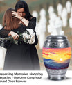 Customizable Monar_Urn Aluminium Mountains Urn for ashes, suitable for men and women, large capacity of 200 cubic inches, included velvet pouch and care instructions.