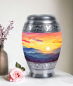 Customizable Monar_Urn Aluminium Mountains Urn for ashes, suitable for men and women, large capacity of 200 cubic inches, included velvet pouch and care instructions.