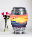 Customizable Monar_Urn Aluminium Mountains Urn for ashes, suitable for men and women, large capacity of 200 cubic inches, included velvet pouch and care instructions.