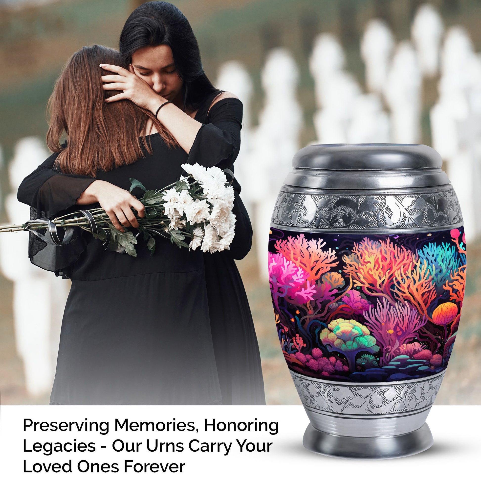 Monar_Urn, Mountains Mini Urn for Human Ashes, Large and Personalized Metal Urn made of Aluminium, includes a velvet pouch