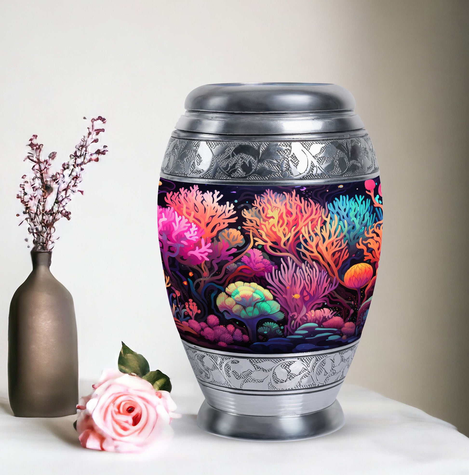 Monar_Urn, Mountains Mini Urn for Human Ashes, Large and Personalized Metal Urn made of Aluminium, includes a velvet pouch