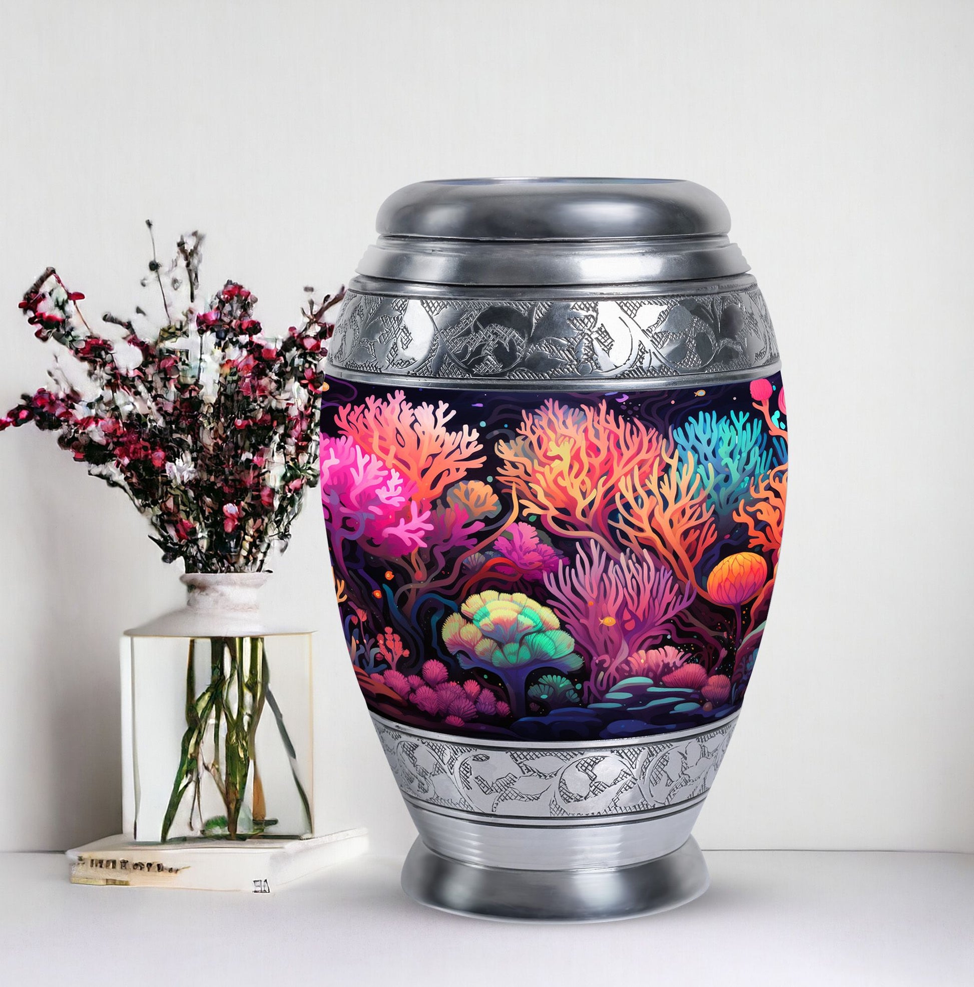 Monar_Urn, Mountains Mini Urn for Human Ashes, Large and Personalized Metal Urn made of Aluminium, includes a velvet pouch