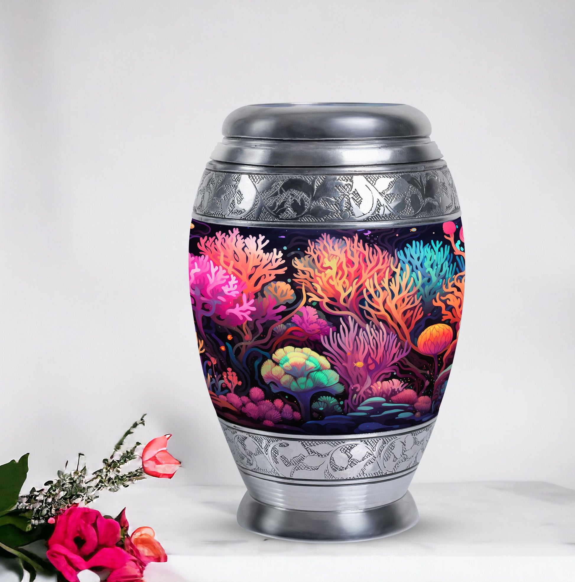 Monar_Urn, Mountains Mini Urn for Human Ashes, Large and Personalized Metal Urn made of Aluminium, includes a velvet pouch