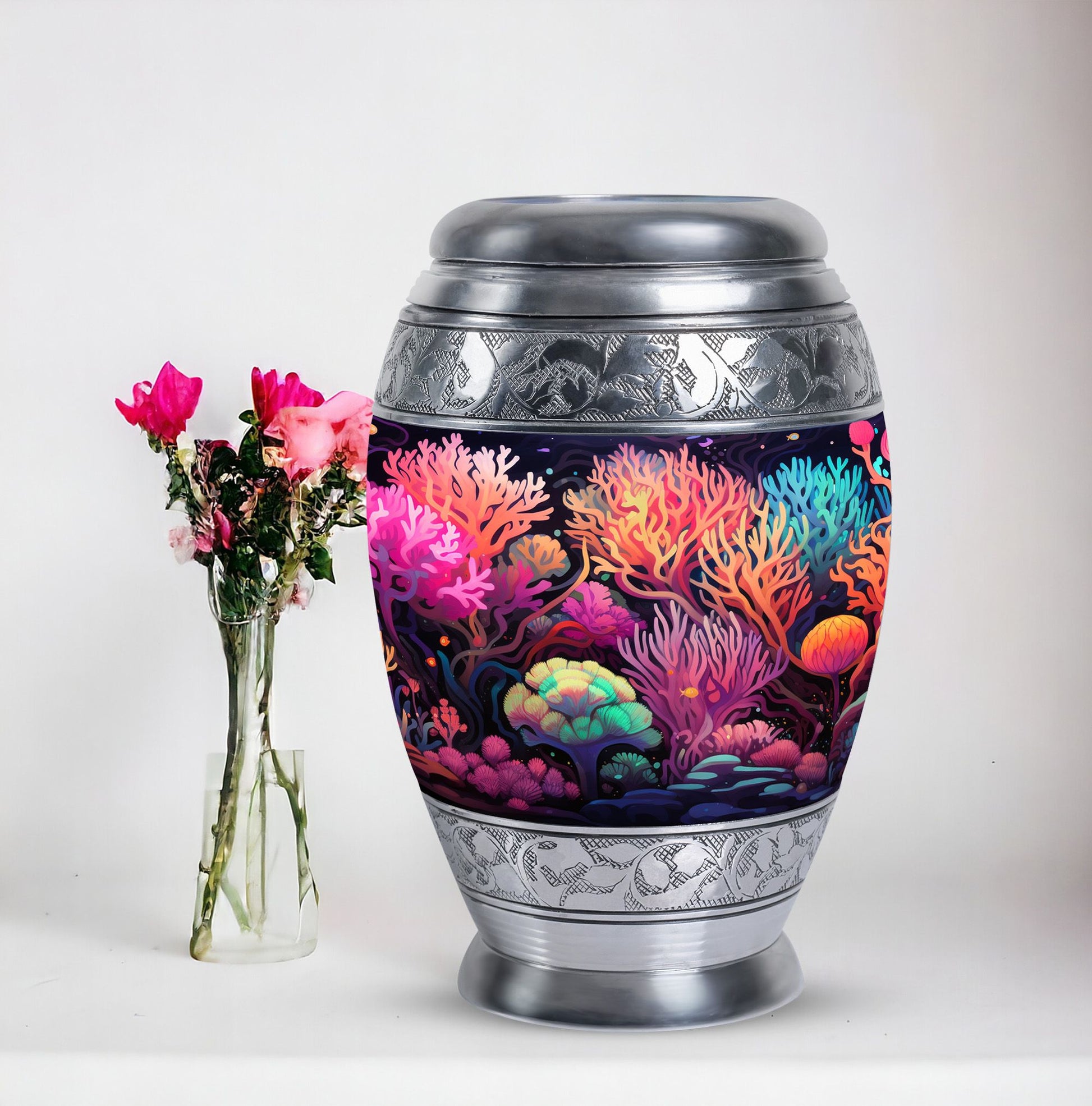 Monar_Urn, Mountains Mini Urn for Human Ashes, Large and Personalized Metal Urn made of Aluminium, includes a velvet pouch