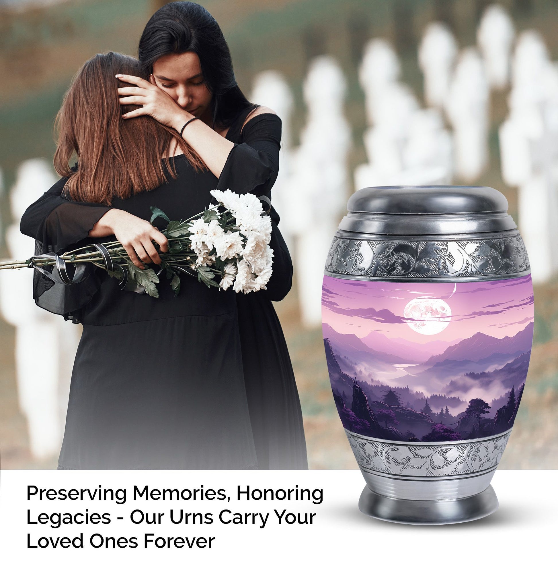 Large Mountains urn for safely keeping adult human ashes, suitable for both male and female