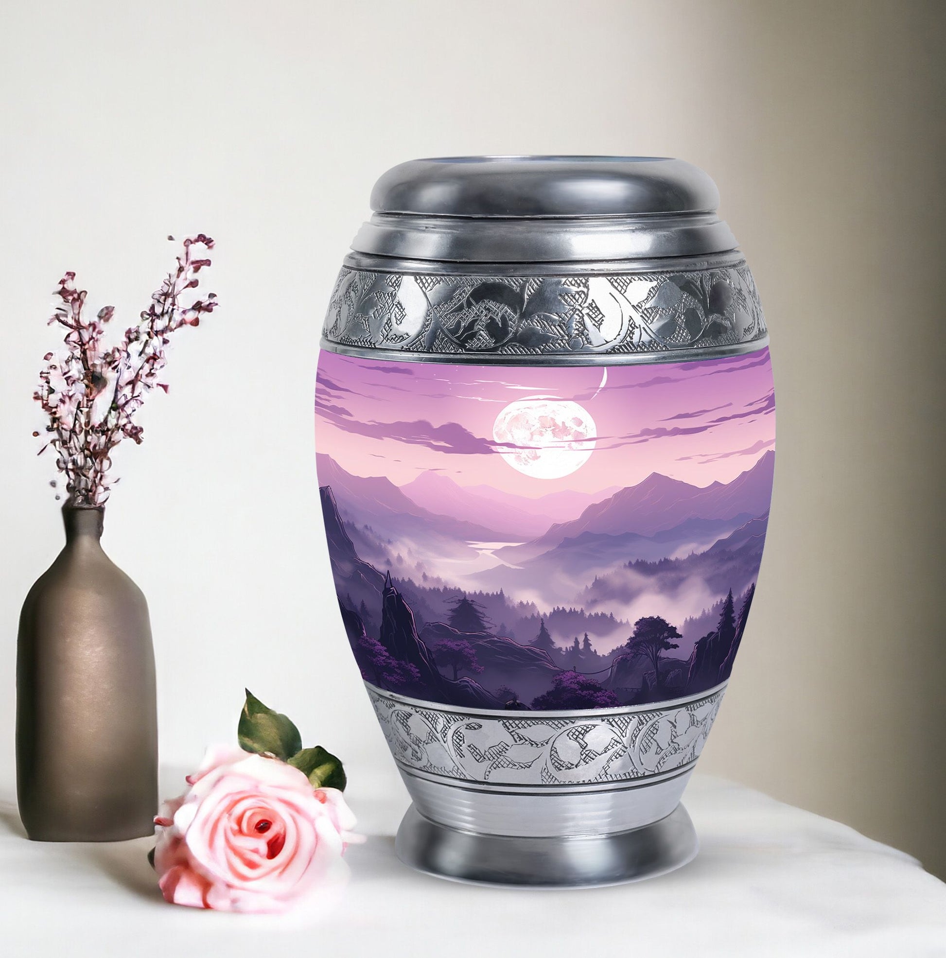 Large Mountains urn for safely keeping adult human ashes, suitable for both male and female