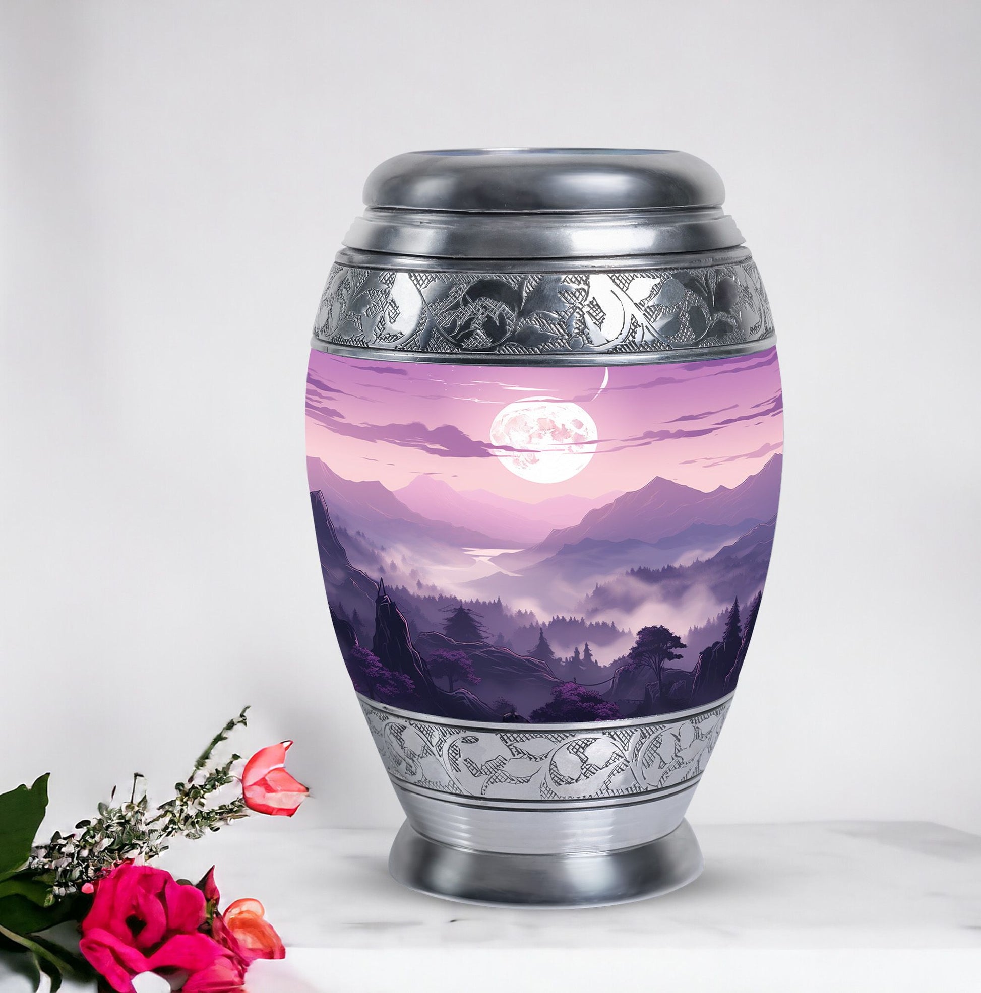 Large Mountains urn for safely keeping adult human ashes, suitable for both male and female