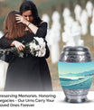 Large aluminium Monar_Urn for ashes with mountains design, personalization available, included velvet pouch and care instructions