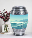 Large aluminium Monar_Urn for ashes with mountains design, personalization available, included velvet pouch and care instructions