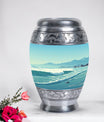 Large aluminium Monar_Urn for ashes with mountains design, personalization available, included velvet pouch and care instructions