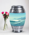 Large aluminium Monar_Urn for ashes with mountains design, personalization available, included velvet pouch and care instructions