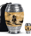 Cowboy Theme Large Urn With 1 Keepsake Urn