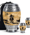 Cowboy Theme Large Urn With 2 Keepsake Urn