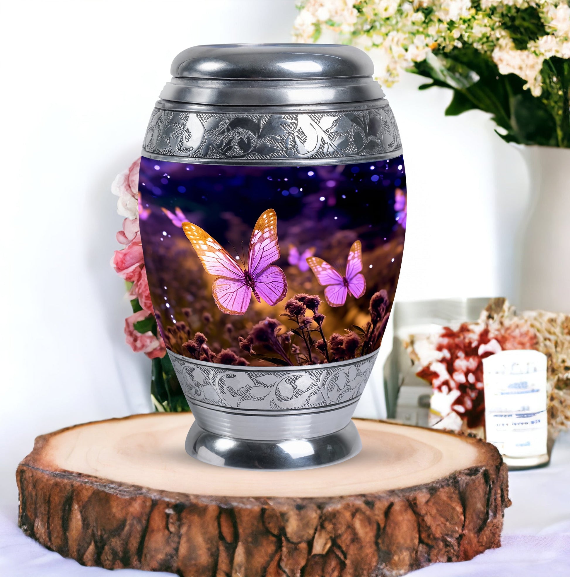 Pink Butterfly On Meadow Urns For Human Ashes Size 10inch