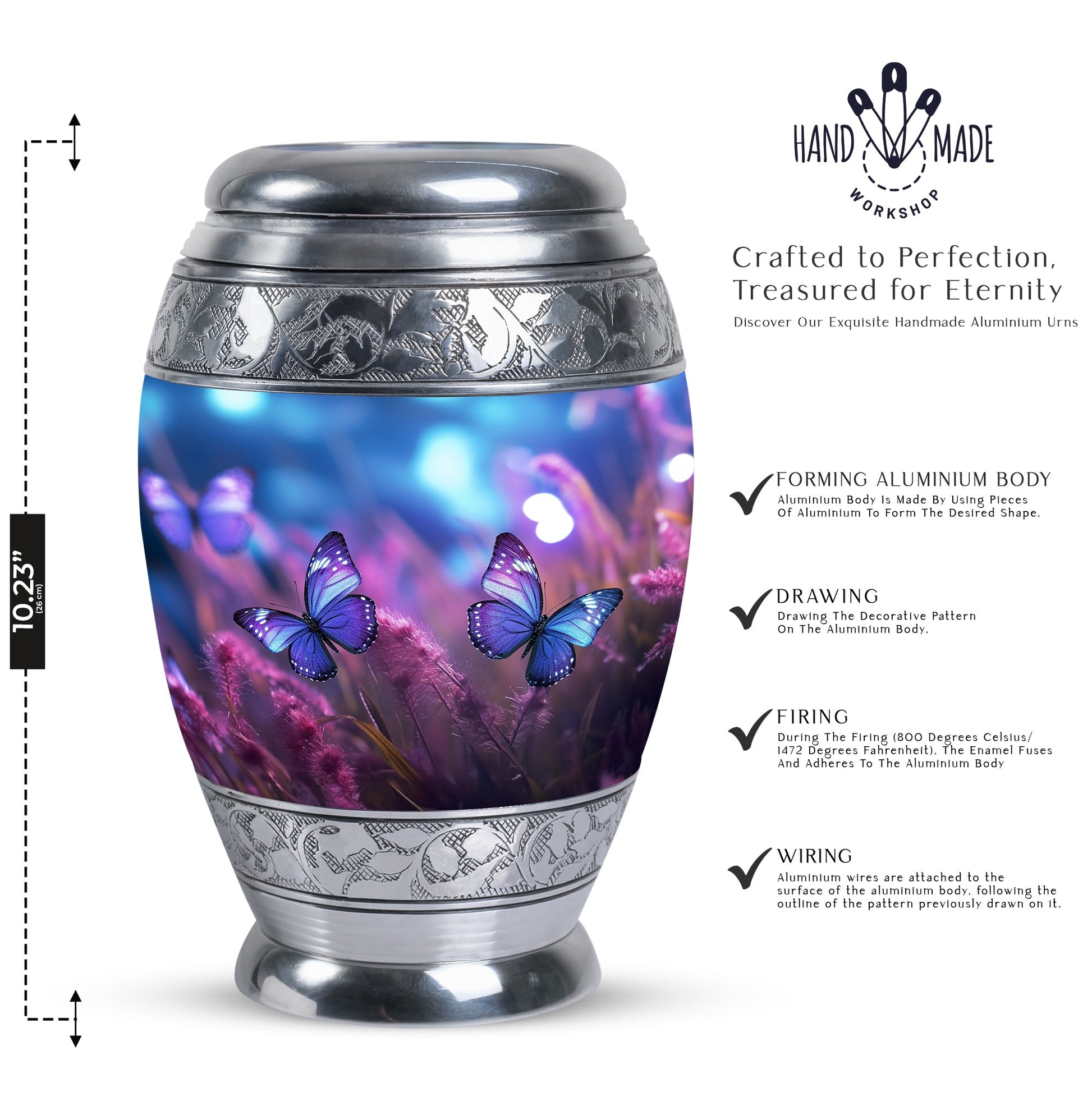 Butterfly On Purple Meadow Urns For Ashes For Adults Size 10inch