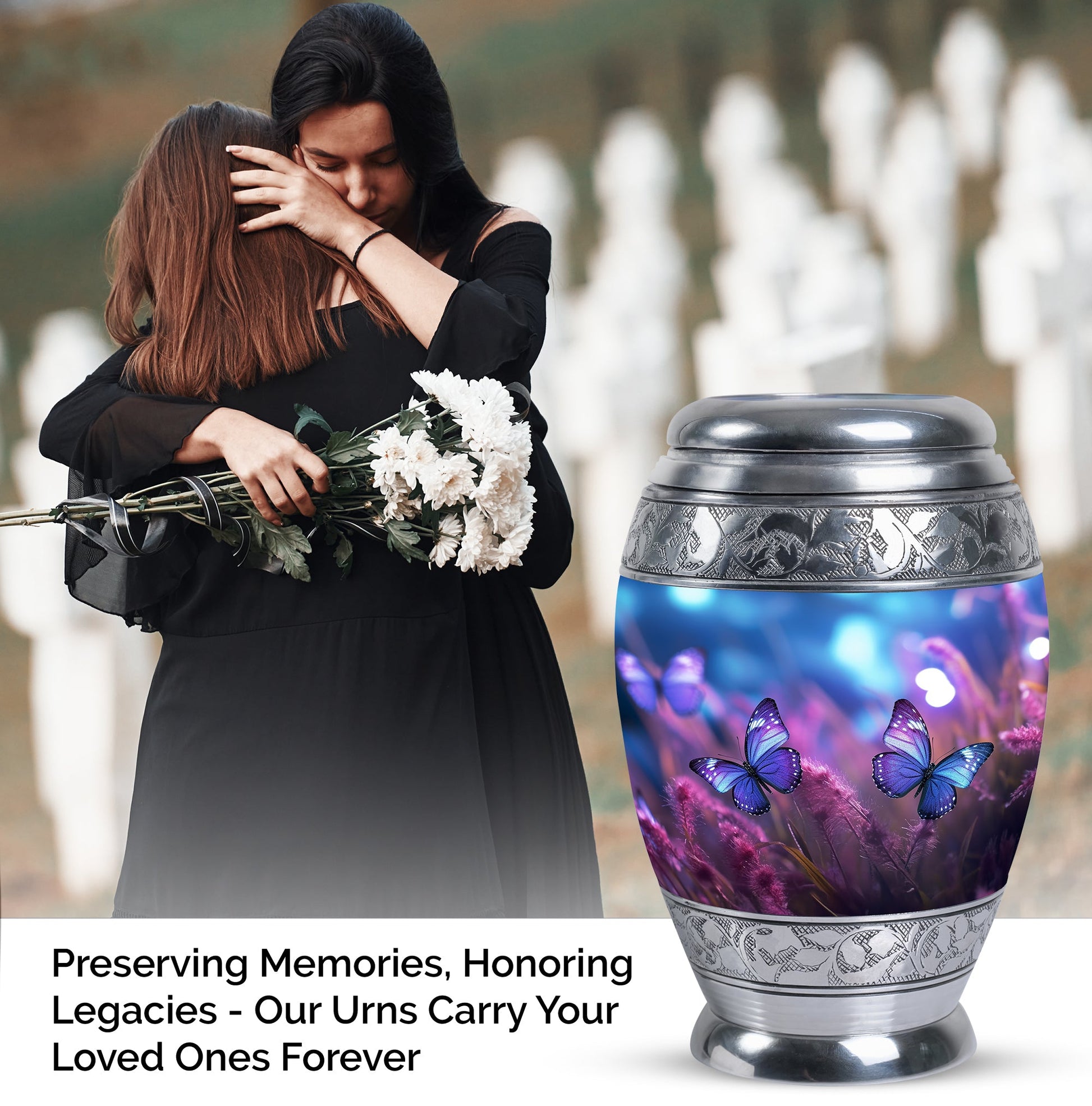 Butterfly On Purple Meadow Urns For Ashes For Adults Size 10inch