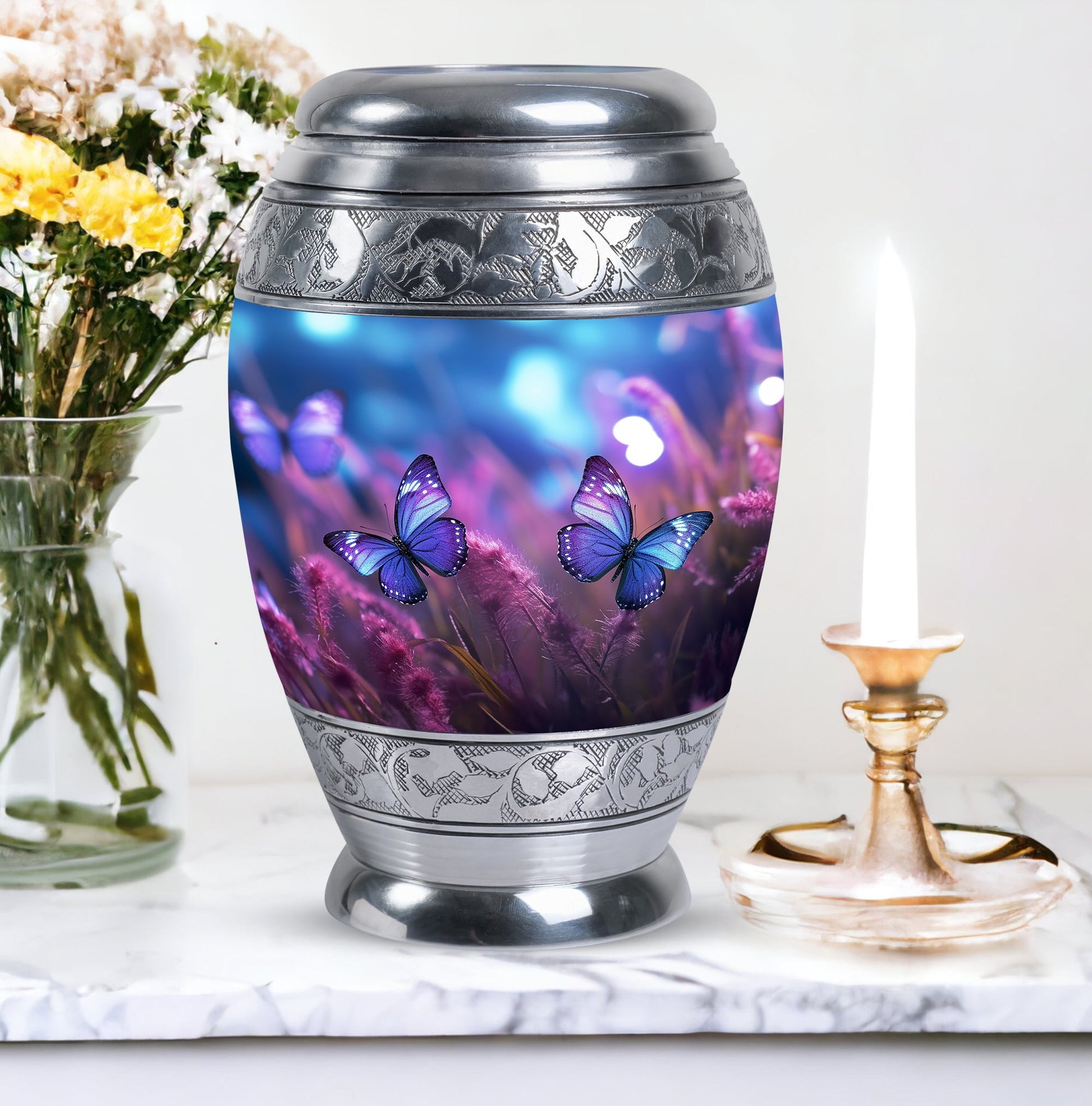 Butterfly On Purple Meadow Urns For Ashes For Adults Size 10inch