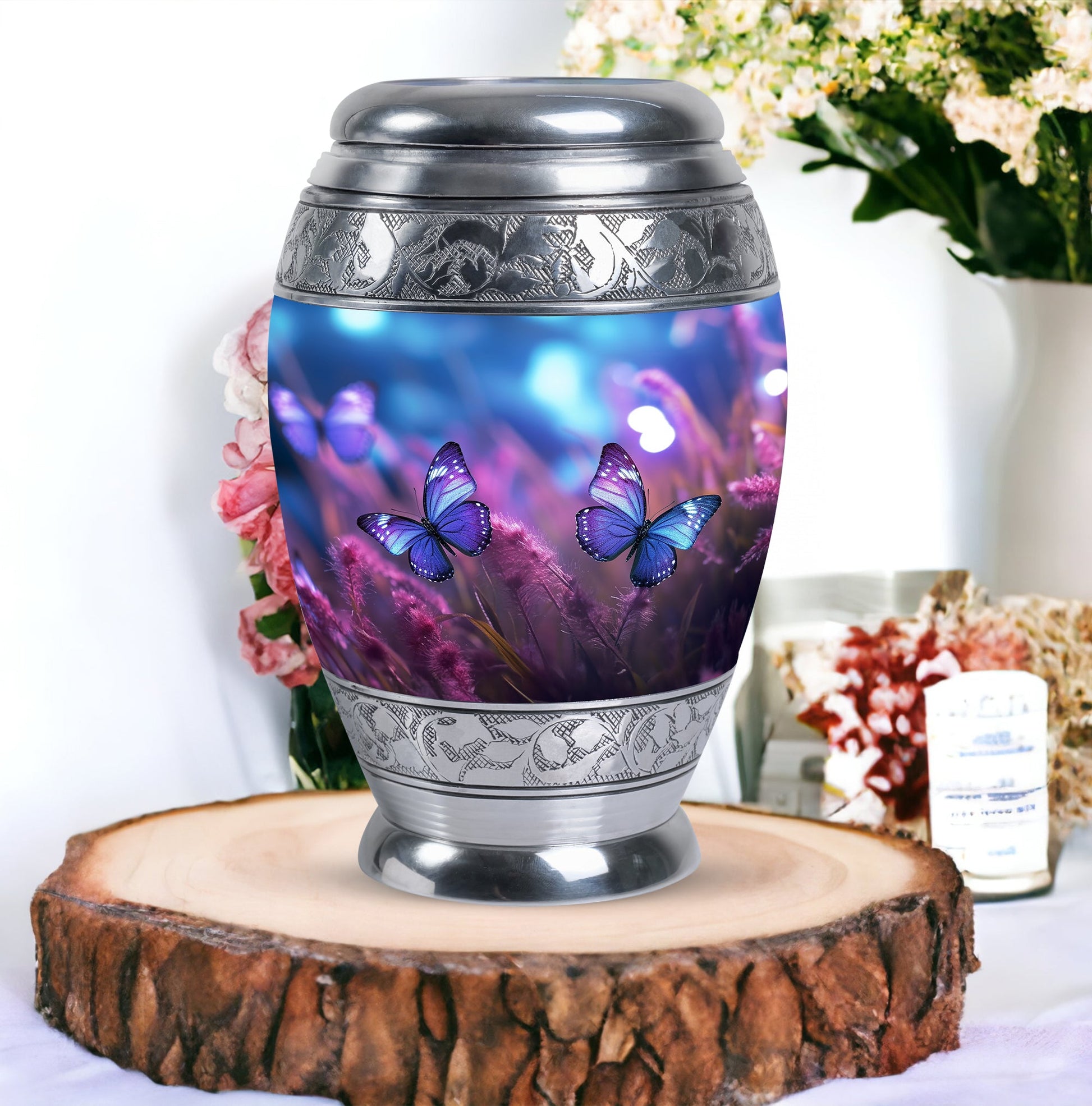 Butterfly On Purple Meadow Urns For Ashes For Adults Size 10inch