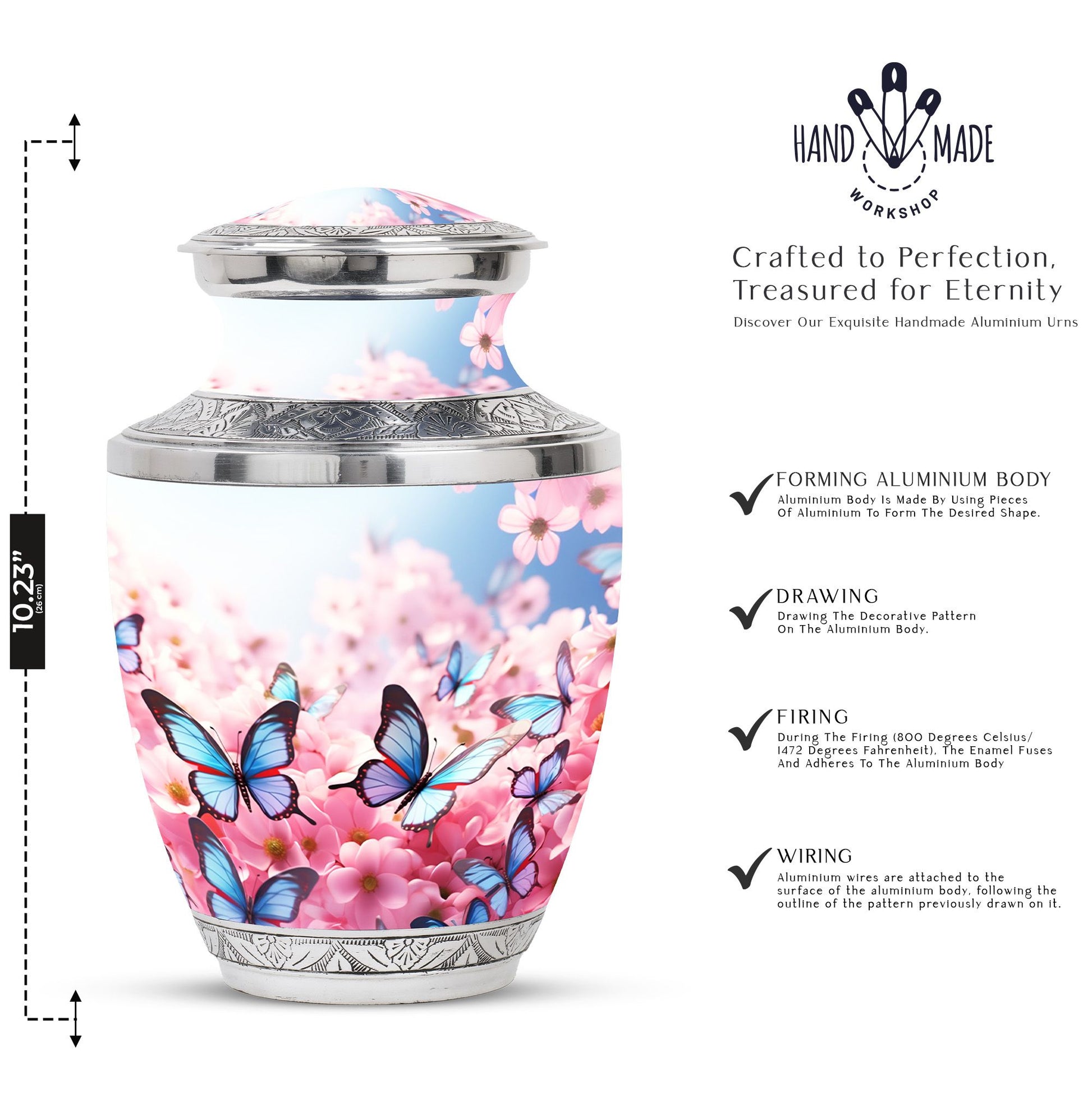 Decorative Blue Butterfly Urn, designed as a tasteful funeral ashes container