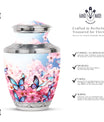 Decorative Blue Butterfly Urn, designed as a tasteful funeral ashes container