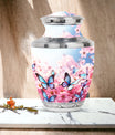 Decorative Blue Butterfly Urn, designed as a tasteful funeral ashes container