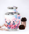 Decorative Blue Butterfly Urn, designed as a tasteful funeral ashes container